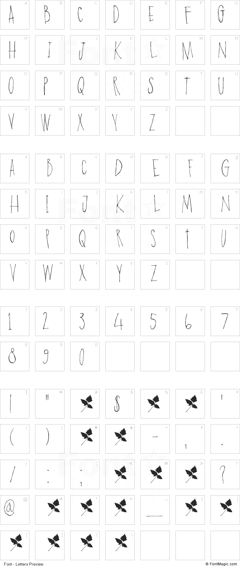 DK Poison Ivy Font - All Latters Preview Chart